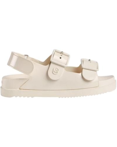 Gucci Dusty White Double G Rubber Sandals - Natural