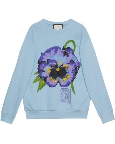 Gucci Ken Scott Print Cotton Crewneck Sweatshirt - Blue