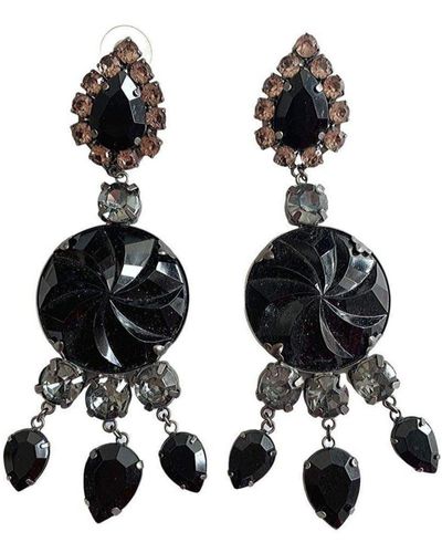 BCBGMAXAZRIA Long Glass Stone Earrings - Black