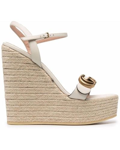 Gucci Leather Wedge Espadrille Sandals - Natural