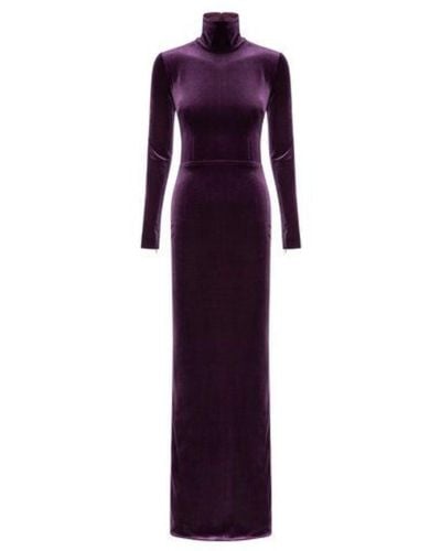 Alex Perry Tierney Velvet Column Gown - Purple