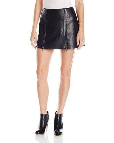 BCBGMAXAZRIA Myra Double Zipped Leather Mini Skirt - Black
