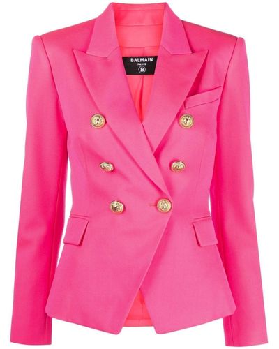 Balmain Peak-lapels Double Breasted Wool Jacket - Pink