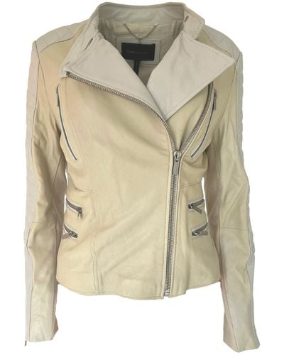 BCBGMAXAZRIA Biker Two Tone Leather Jacket - Natural