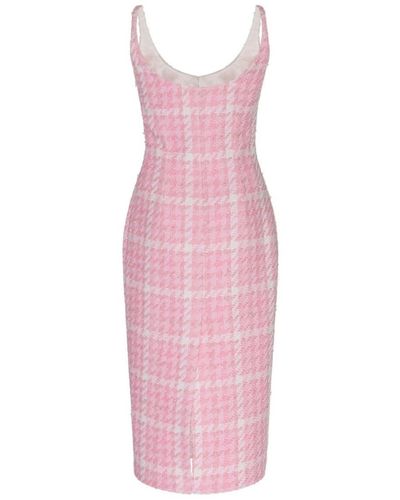 Alessandra Rich Checked Tweed Midi Dress - Pink