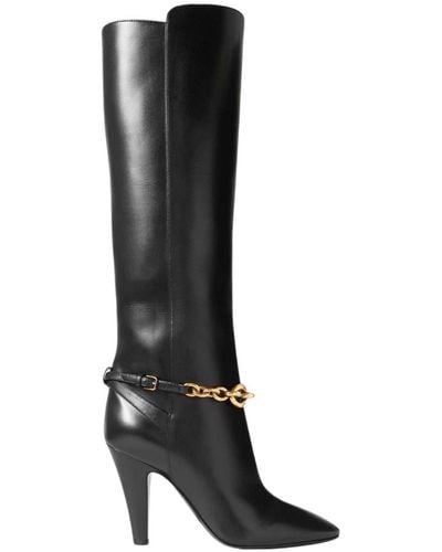 Saint Laurent Le Maillon Chain-embellished Leather Knee Boots - Black