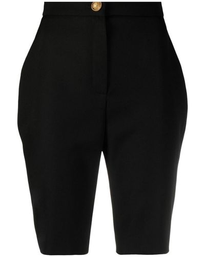 Balmain High-waisted Knee-length Wool Shorts - Black