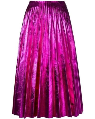 Gucci Pleated Metallic Leather Midi Skirt - Pink