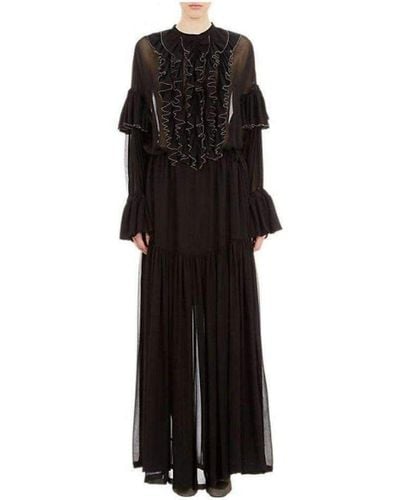 Dries Van Noten Beaded Ruffle Silk Chiffon Dress Fr 38 (us 8) - Black