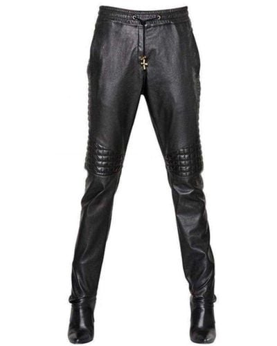 Balmain Runway Leather Trouser Pants Fr 42 (us 12) - Black