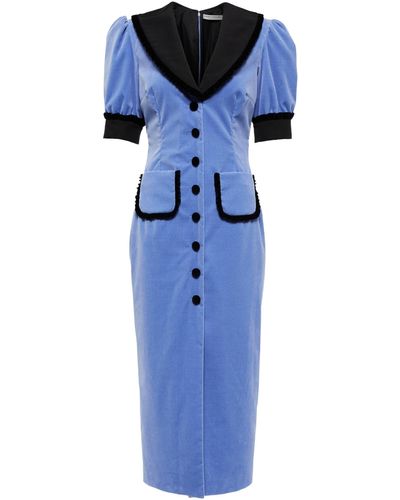 Alessandra Rich Fitted Velvet Dress - Blue