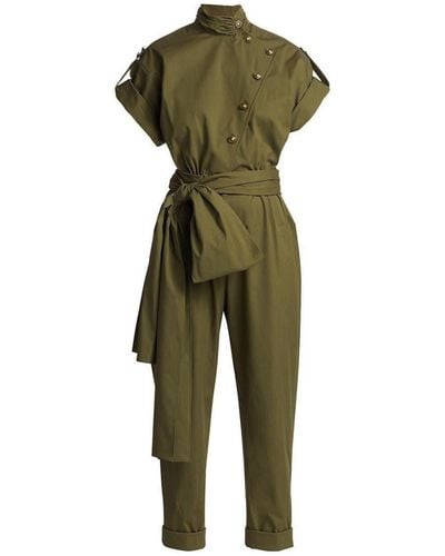 Oscar de la Renta Military Asymmetric Button-front Jumpsuit - Green