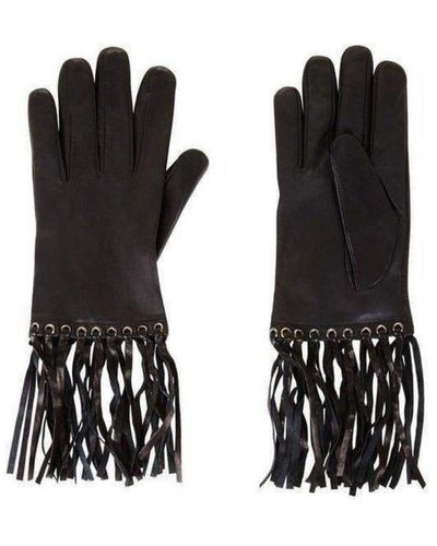BCBGMAXAZRIA Leather Fringe Gloves - Black