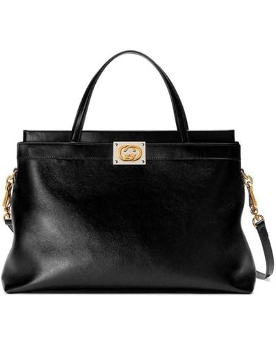 Gucci Black Medium Leather Tote Bag