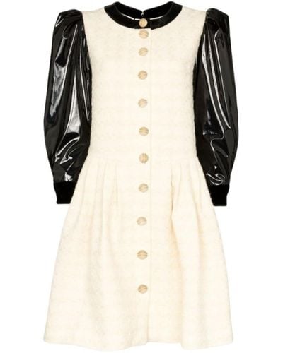 Gucci Vinyl-sleeve Flared Mini Dress - White