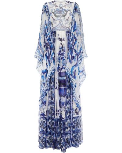 Dolce & Gabbana Blu Mediterraneo Painterly Chiffon Kimono Dress - Blue