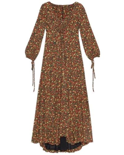 Gucci Liberty-print Crepe Maxi Dress - Brown