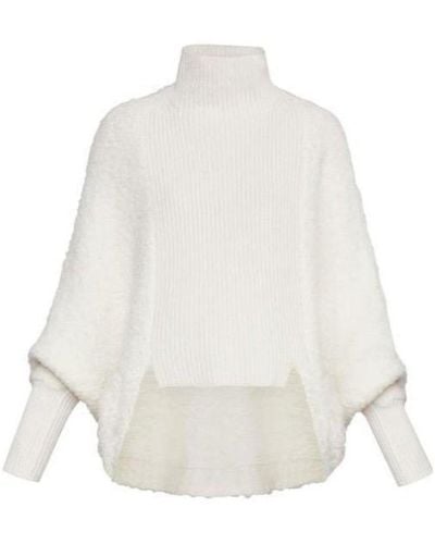 BCBGMAXAZRIA High-low Turtleneck Merino Blend Sweater - White