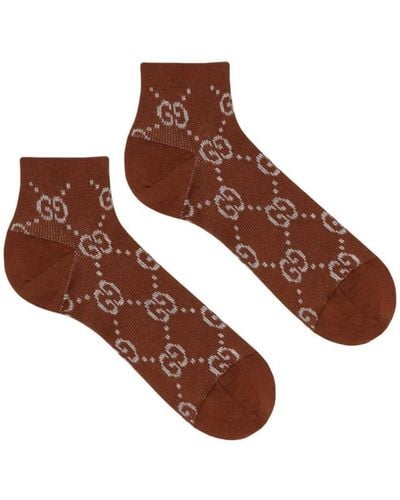 Gucci GG Embroidered Cotton Blend Socks - Brown