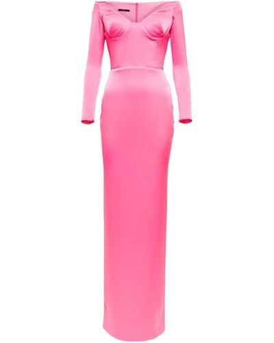 Alex Perry Lane Satin Crepe Off Shoulder Gown - Pink