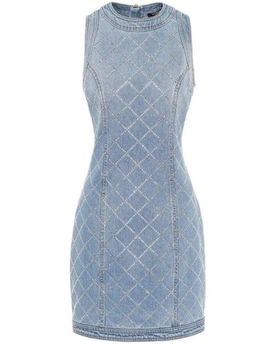 Balmain Embellished Denim Mini Dress Fr 36 (us 6) - Blue
