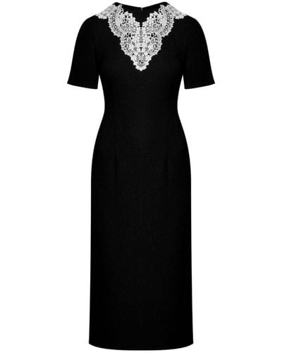 Gucci Wool Sable Lace Midi Dress - Black