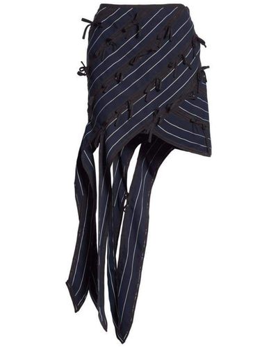 Self-Portrait Pinstripe Ribbon Asymmetric Panelled Mini Skirt Uk 8 - Blue