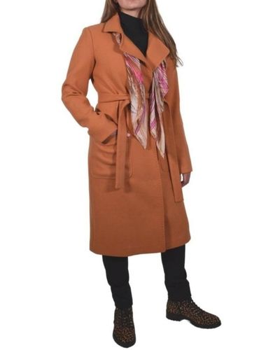 Cult Moda Belted Wool Blend Long Coat - Brown