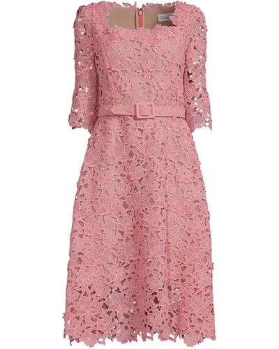 Oscar de la Renta Floral Guipure Lace Dress - Pink