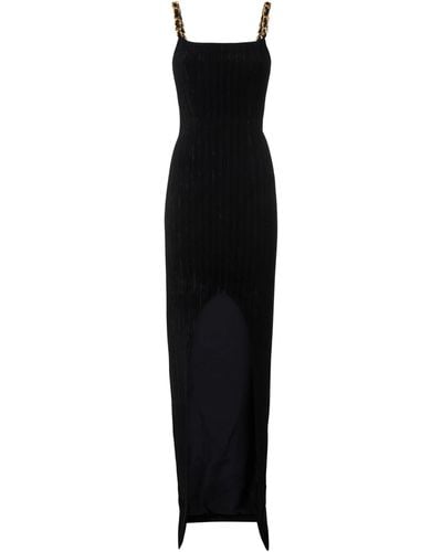 Balmain Front Slit Chain Linked Maxi Dress - Black