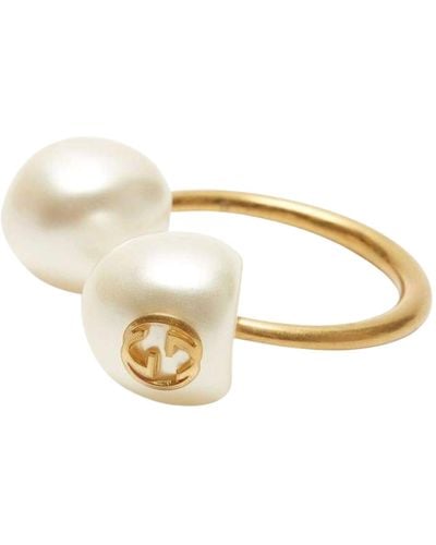 Gucci Single Earring With Pearls In Gold - Metallic