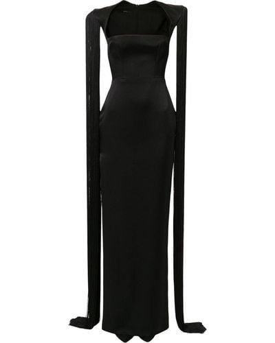 Alex Perry Dallas Fringed-sleeve Gown - Black