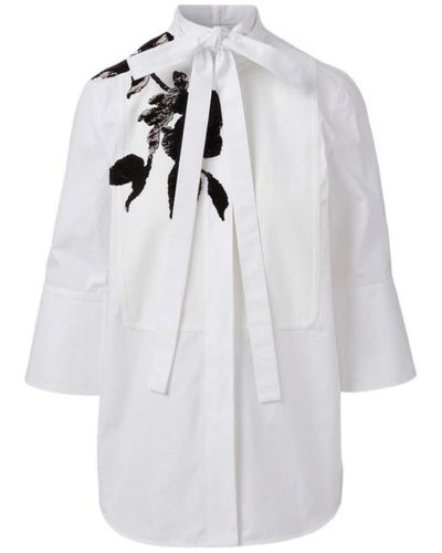 Valentino Floral Embroidery Cotton Shirt With Tie It 40 (us 4) - White