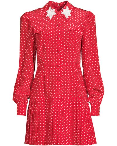 Alessandra Rich Polka Dot Print Silk Shirt Dress - Red