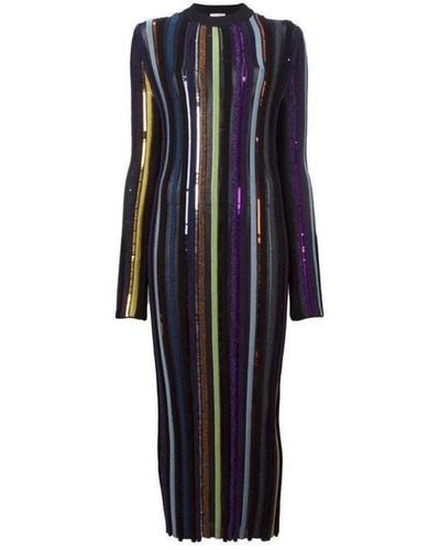 Nina Ricci Long Sleeve Sequin Embellished Knit Bayadere Dress - Multicolour