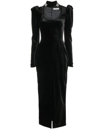 Alessandra Rich Puff-shoulders Velvet Gown - Black