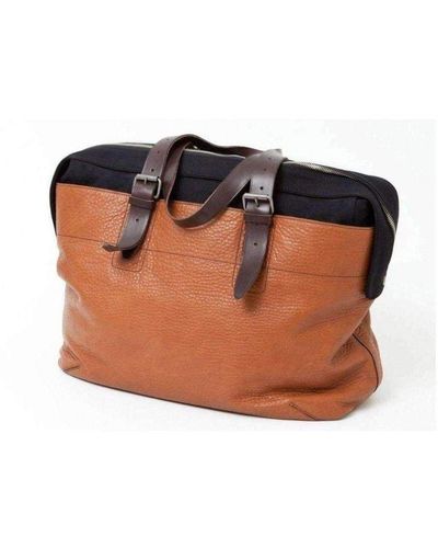 Dries Van Noten Structured Leather & Cavas Brown Weekend Bag