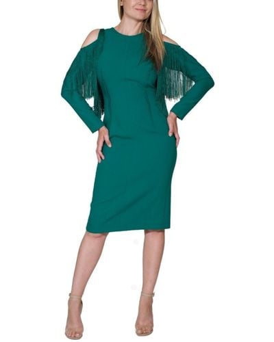 Cult Moda Green Cold Shoulder Fringe Dress