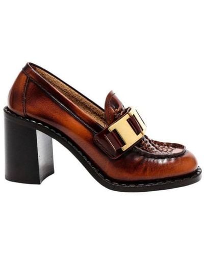 Prada Leather Loafer Pumps It 37 - Brown