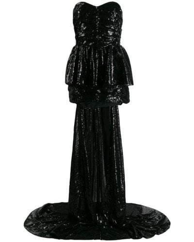 The Attico Sequinned Gown With Cape - Black