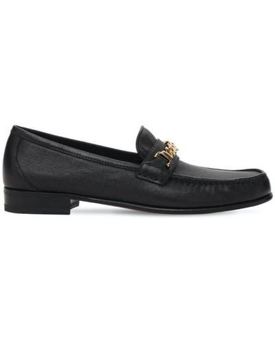 Gucci Black Leather Sylvie Chain Loafers