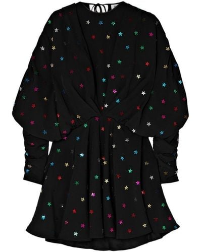 The Attico Gathered Sequin-embellished Crepe De Chine Mini Dress - Black