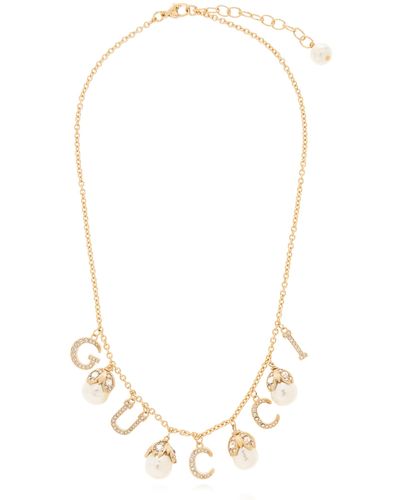 Gucci Logo Pearl Embellished Necklace - White