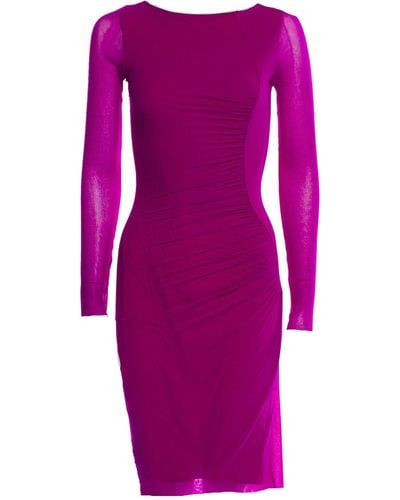 Jean Paul Gaultier Purple Long Sleeve Ruched Waist Tulle Dress