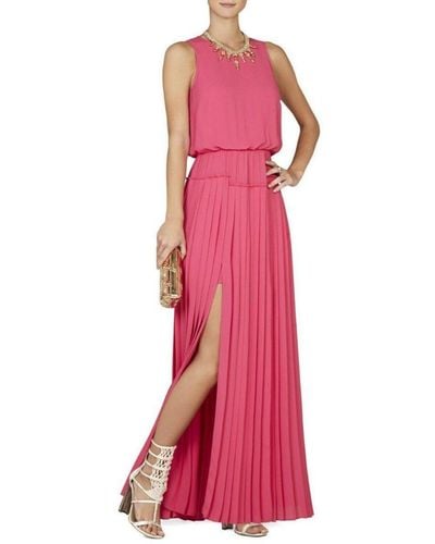 BCBGMAXAZRIA Jenine High Split Pleated Skirt Maxi Dress - Pink