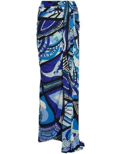 Emilio Pucci Printed Stretch Jersey Skirt It 40 (us 4) - Blue