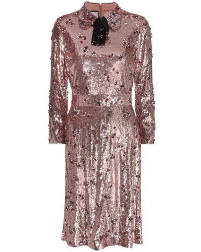 Gucci Sequins With Crystal Embroidered Dress - Pink