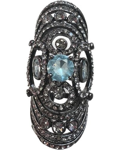 BCBGMAXAZRIA Light Blue Floral Armor Ring - Black