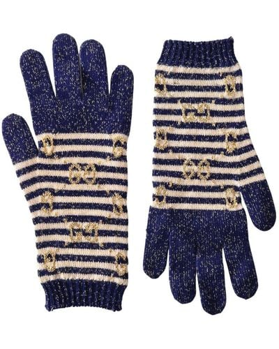 Gucci GG Blue Ivory Wool Blend Gloves