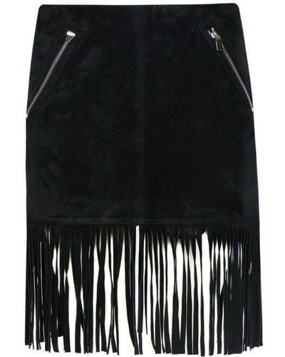 Barbara Bui Black Leather Fringe Skirt